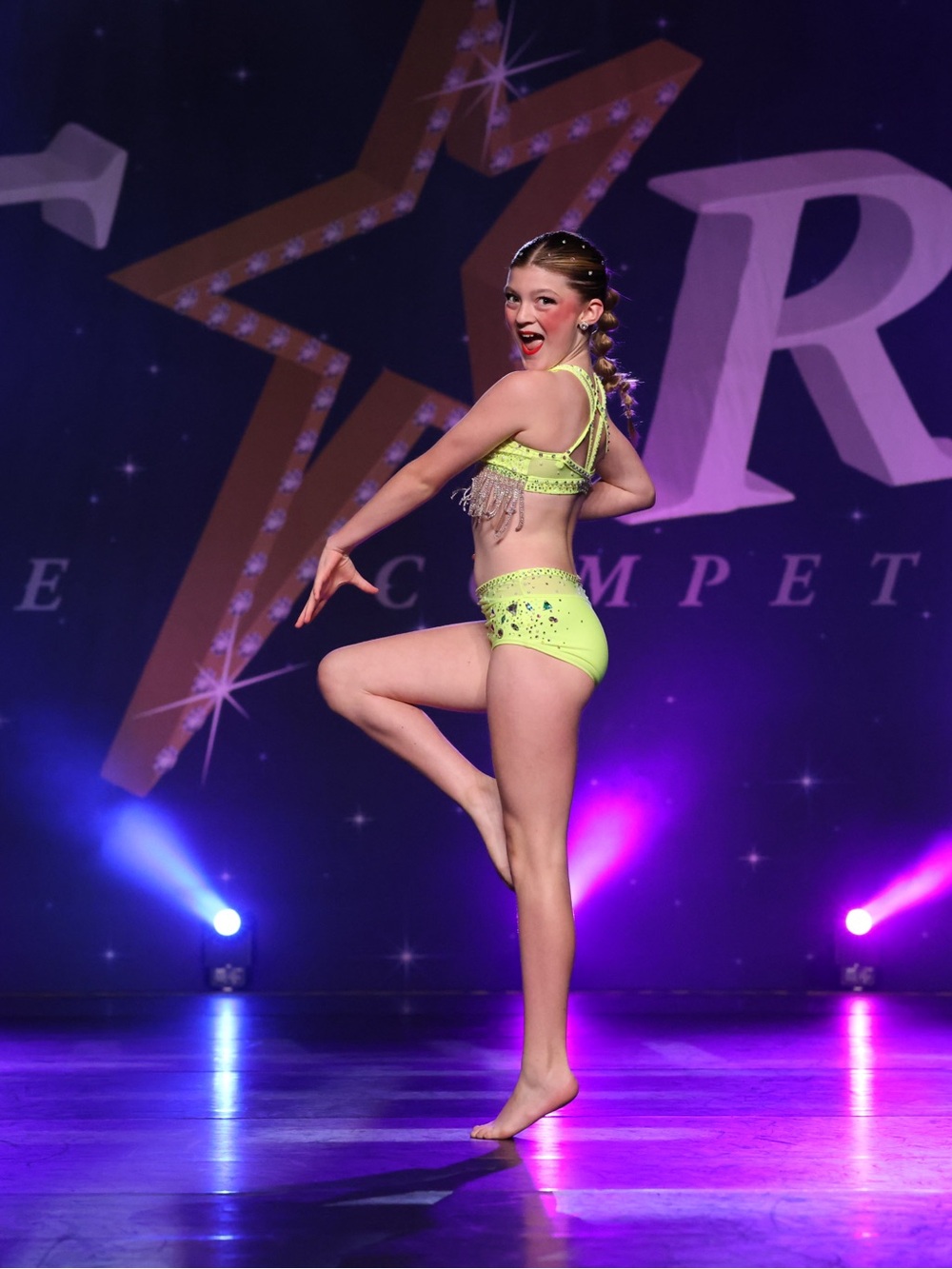 Bright Neon Green Dance Costume Two-Piece for Girls - Performance Set